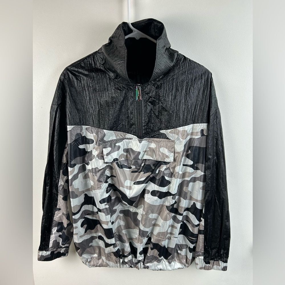 Jocelyn Windbreaker Black Camo Women's 1/2 Zip Jacket with Pockets Sz S Nylon